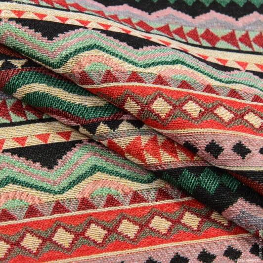 Ткани для рюкзаков - Гобелен  Орнамент-114 цвет зеленый,красный,черный,св.желтый