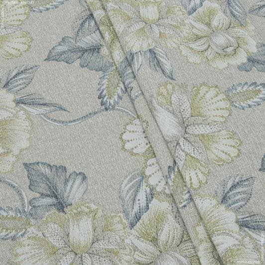 Ткани все ткани - Декоративная ткань Евейди цветы оливка,серо-гоубой