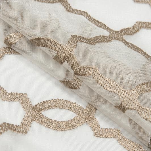 Ткани свадебная ткань - Тюль микросетка вышивка Азалия цвет топленое молоко, т.бежевая
