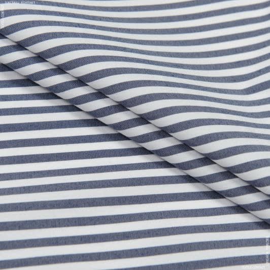 Ткани для юбок - Поплин стрейч полоска белая/синяя