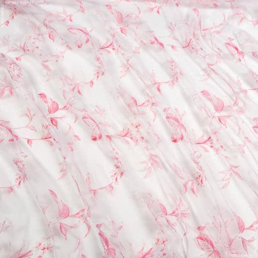Ткани для рукоделия - Тюль органза выжиг Веточки цветов розовая