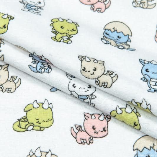 Ткани для сорочек и пижам - Фланель белоземельная детская дракоши