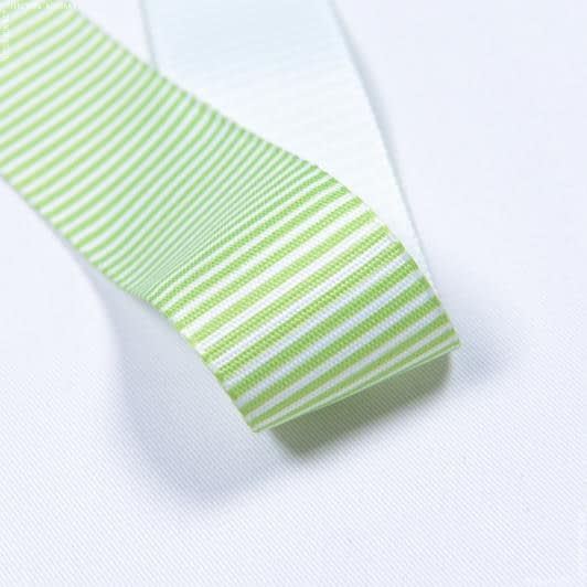 Ткани для одежды - Репсовая лента Тера полоса средняя белая, салатовая 36 мм