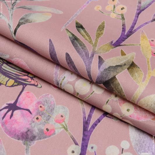 Ткани для декора - Декоративная ткань Птичий мир фон розовый