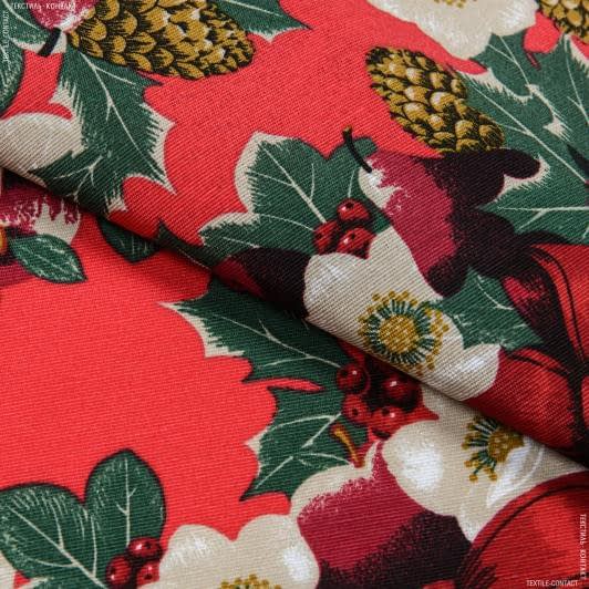 Ткани для декора - Новогодняя ткань лонета Рождественник фон красный