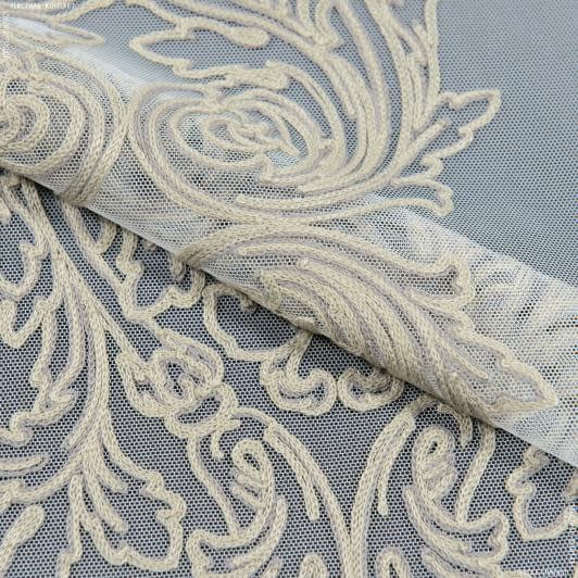 Ткани для рукоделия - Тюль сетка вышивка Залина молочная, бежевая, серый