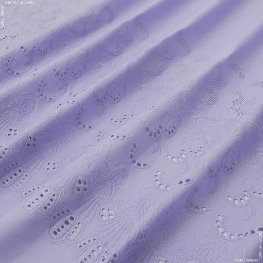 Тканини етно тканини - Батист купон з вишивкою рішельє бузковий