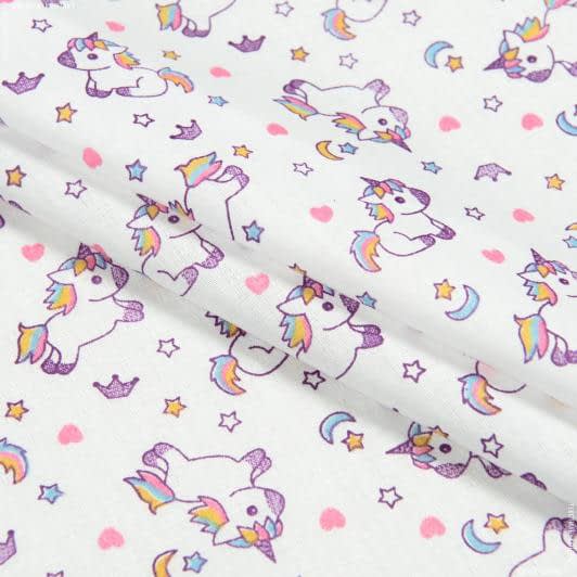 Ткани для сорочек и пижам - Ситец 67-ТКЧ Единорог фиолетовый
