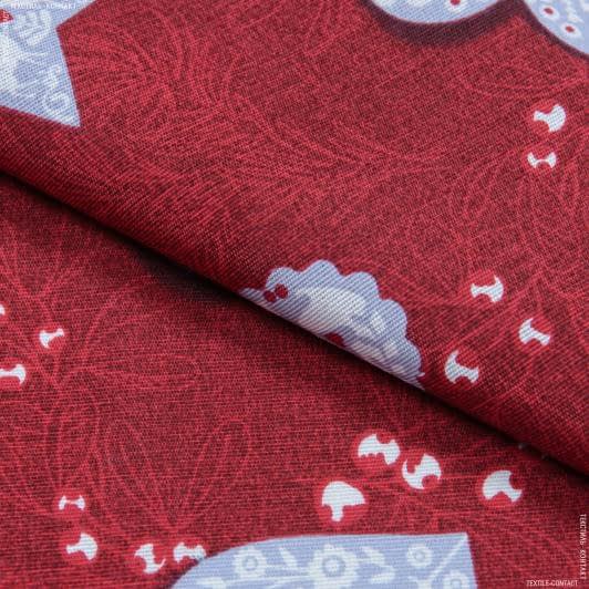 Ткани для скрапбукинга - Новогодняя ткань лонета Игрушки сердца, фон красный