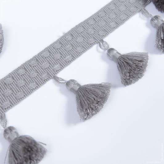 Ткани для декора - Тесьма кисточка жаккард Элли цвет серый 65 мм