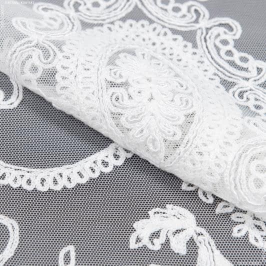 Ткани для декора - Тюль микросетка вышивка Ноеми бело-молочная с фестоном