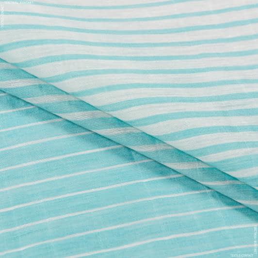Ткани для одежды - Лен купон 97см бело-бирюзовый