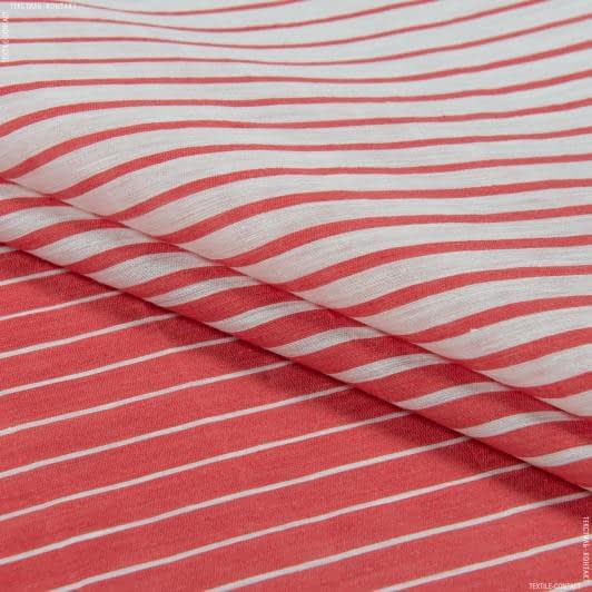 Ткани для одежды - Лен купон принт бело-красный