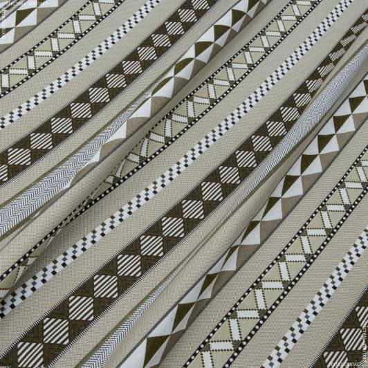 Ткани для декора - Жаккард Айрин полоса орнамент бежевый, коричневый
