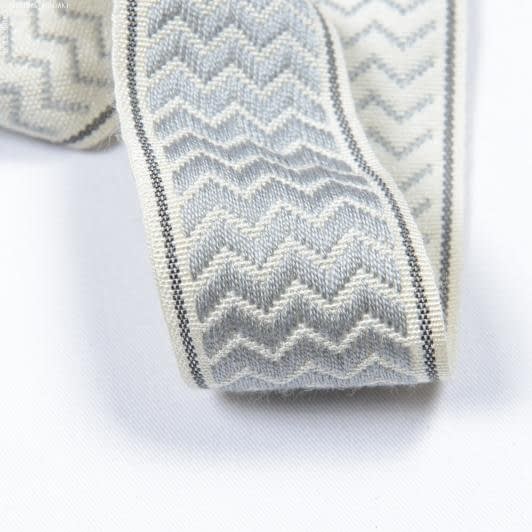 Ткани фурнитура для декора - Тесьма Трейп зиг-заг серый фон крем 50 мм