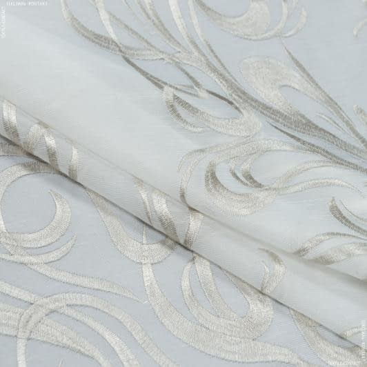 Ткани все ткани - Тюль вышивка Агаста молочный, серый с утяжелителем купон