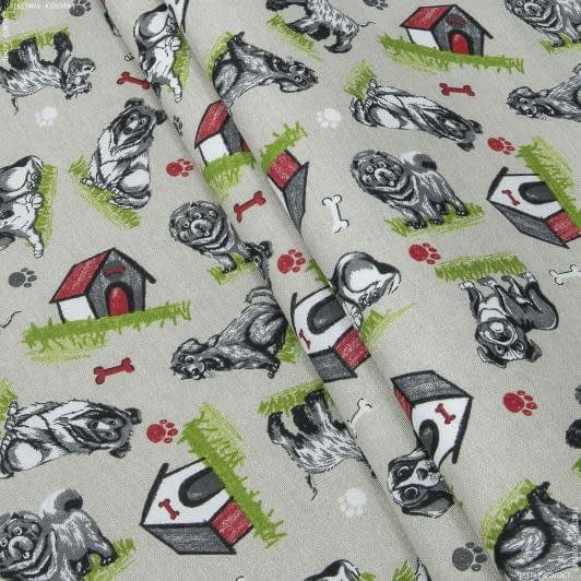 Ткани для декора - Декоративная ткань лонета Биагл собачки серый