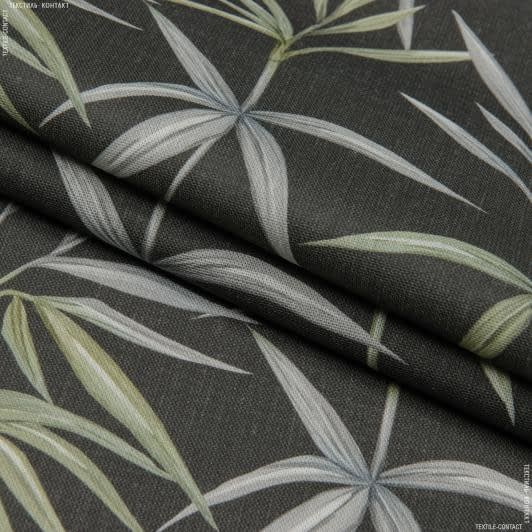 Ткани все ткани - Декоративная ткань Листья бамбука фон темно-серый
