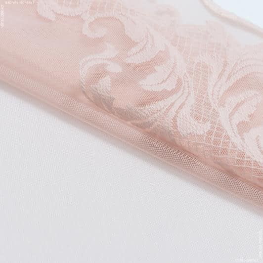 Ткани все ткани - Тюль вышивка Анна розовый с фестоном