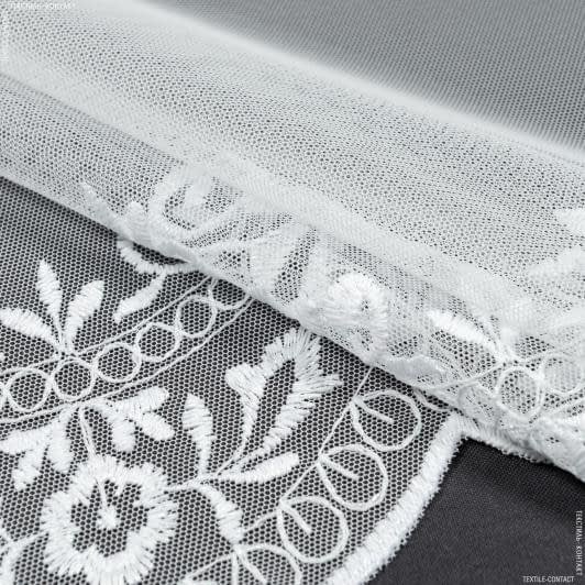 Ткани для декора - Тюль вышивка Августа белый блеск с фестоном