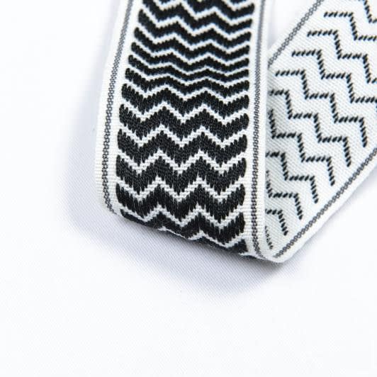 Ткани фурнитура для декора - Тесьма Трейп зиг-заг черный фон молочный 50 мм