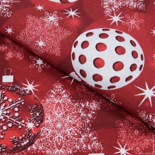 Ткани для рукоделия - Новогодняя ткань лонета Елочные игрушки фон красный