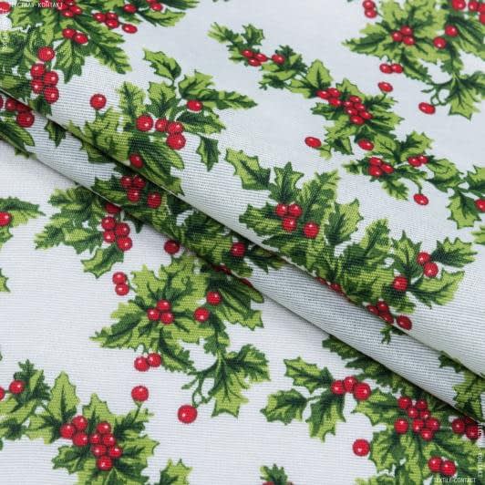 Ткани для декора - Новогодняя ткань лонета Мегис зеленый