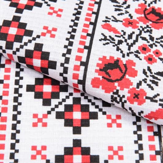 Ткани этно ткани - Ткань полотенечная вафельная набивная орнамент красный
