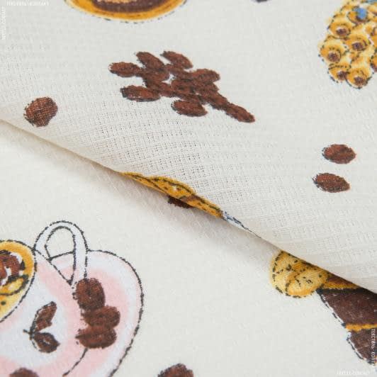 Ткани для полотенец - Ткань полотенечная вафельная набивная кофе и круасан