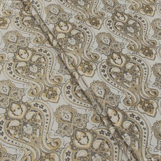 Ткани портьерные ткани - Декоративная ткань Армавир вензель т.беж, т.коричневый, золото