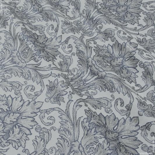 Ткани для римских штор - Декоративная ткань Бруклин вензель серо-голубой фон св.серый