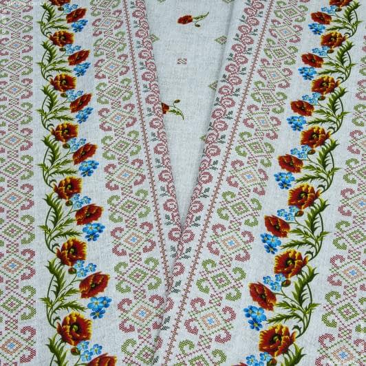Ткани для столового белья - Ткань скатертная рогожка 100% хб маки на сером