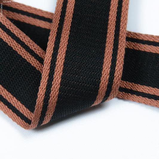 Ткани для одежды - Тесьма двухлицевая полоса Раяс черный ,терракот 48мм (25м)