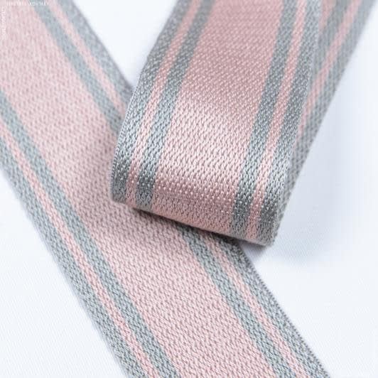 Ткани все ткани - Тесьма двухлицевая полоса Раяс розовый, серый 48 мм (25м)
