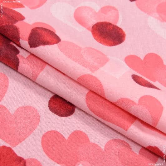 Ткани для сорочек и пижам - Фланель набивная сердечки красные