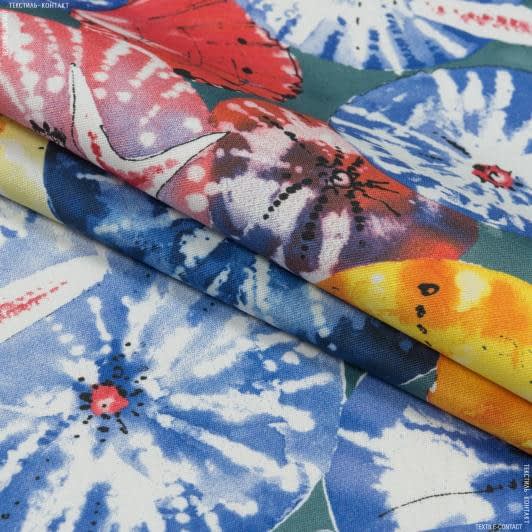 Ткани для декора - Дралон принт Гета /GETA ракушки цветные фон серо-голубой