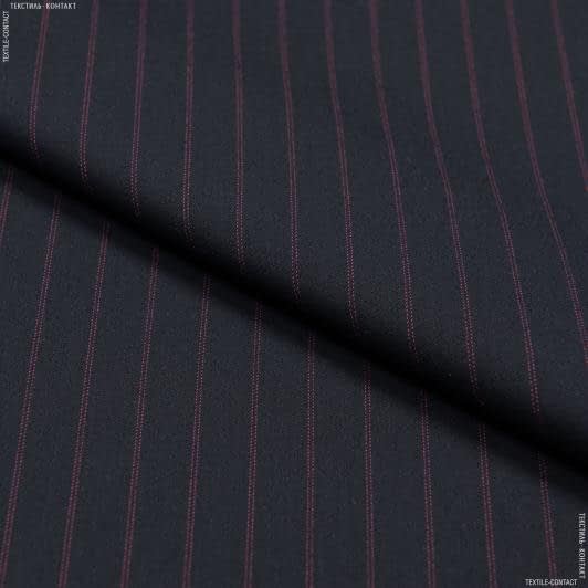 Ткани для брюк - Костюмная STAN темно-синяя в двойную бордовую полоску