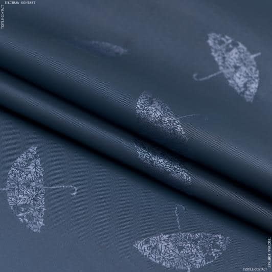 Тканини підкладкова тканина - Підкладка жакард парасольки світло-сірі на індіго