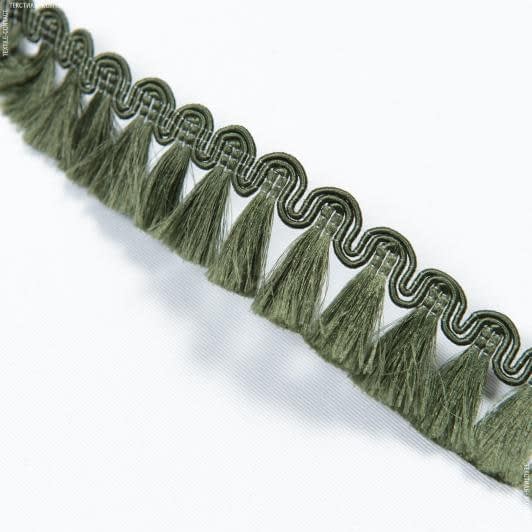 Ткани бахрома - Бахрома кисточки Кира блеск  зеленый 30 мм (25м)