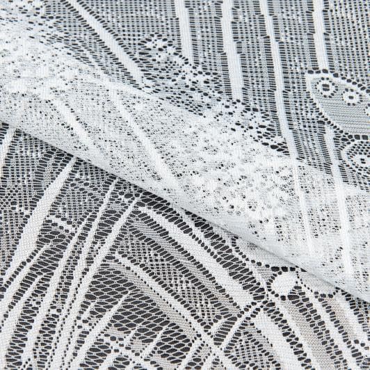 Ткани фиранка - Гардинное полотно / гипюр Бабочки на лугу молочный (2-х сторонний фестон)