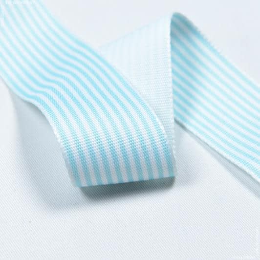 Ткани для одежды - Репсовая лента Тера полоса мелкая белая, голубая 37 мм