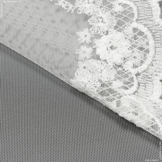 Ткани для декора - Тюль сетка вышивка Тейлор молочная с блеском с фестоном