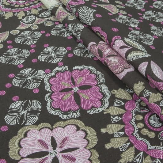 Ткани все ткани - Декоративная ткань Луна цветы фуксия, розовый фон коричневый