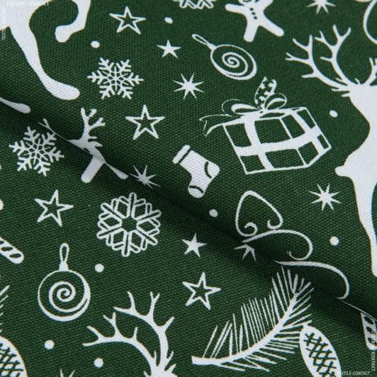Ткани для столового белья - Полупанама ТКЧ  Новогодний зеленый