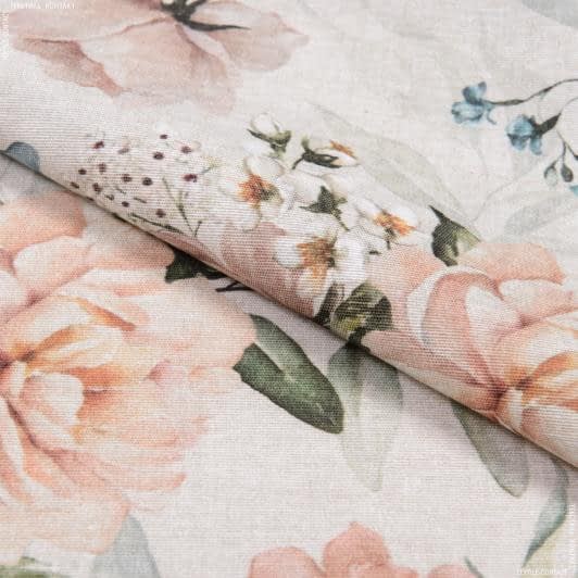 Тканини для декору - Декоративна тканина лонета Піони бежеві фон натуральний