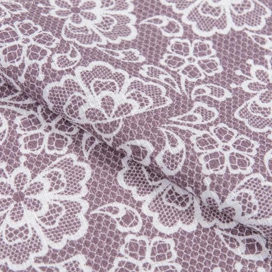Ткани вафельная - Ткань полотенечная вафельная ТКЧ набивная кружево цвет лиловый