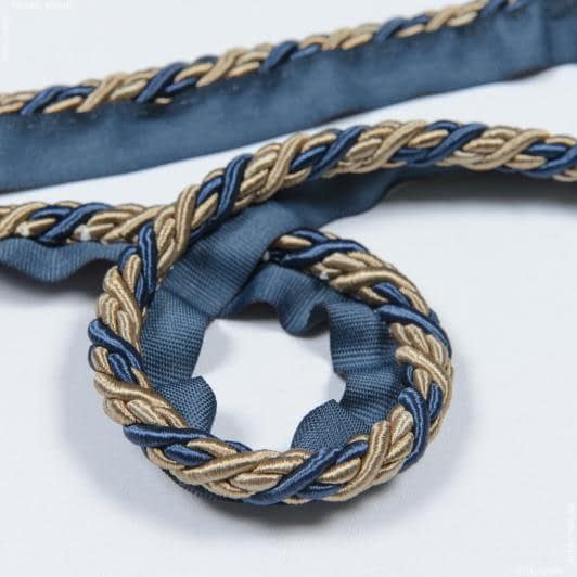 Тканини фурнітура для декора - Шнур окантувальний Корді колір золото, синій 10 мм