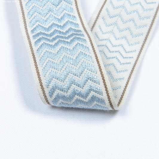 Ткани все ткани - Тесьма Трейп зиг-заг голубой фон крем 50 мм