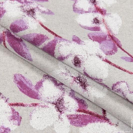 Ткани для римских штор - Декоративная ткань Сакура фиолет,молочный