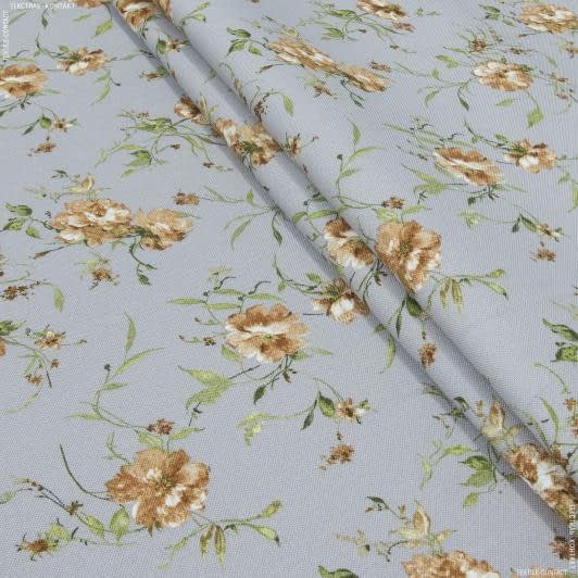 Ткани для декора - Декоративная ткань панама Амбер цветы мелкие терракот